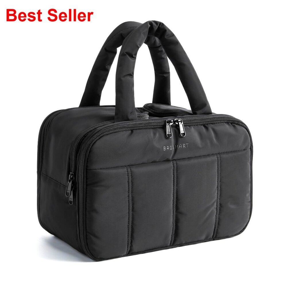Large Puffy Travel Toiletry Bag with Waterproof Compartments and Handle